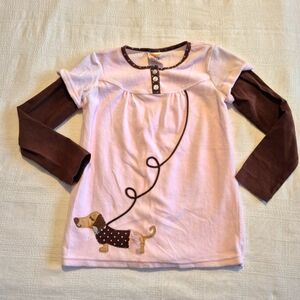 Sweet Potatoes girls size 6X pink velour brown sleeve sausage dog tunic EUC